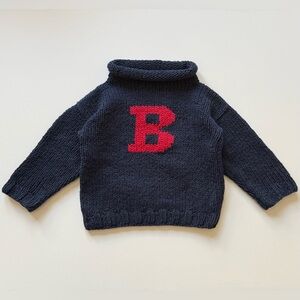 Hearthside Handworks Kids Unisex Navy Knit Sweater with Red 'B' - Size 18M